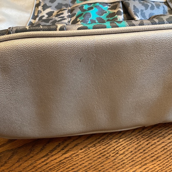Tote in Silver, Bright Sea Green and Shades of Gray with Cheetah Accent - Picture 9 of 9